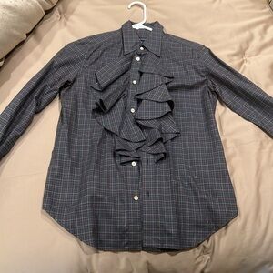 Ralph Lauren plaid ruffle front blouse size 6